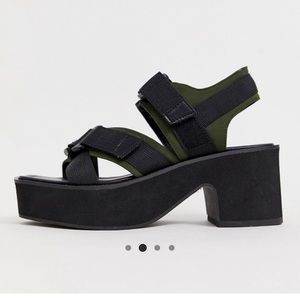 ASOS olive platform sandals - size 8 wide